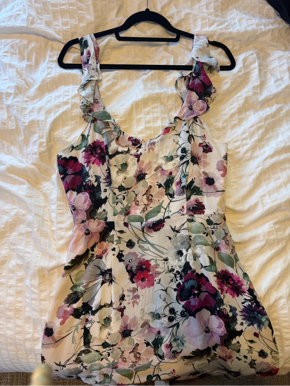 100% Silk Amour Vert Floral Ruffle Strap Dress